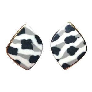 Handmade Nerikomi Pattern Colored Clay Porcelain Stud Earrings With Gold Edge